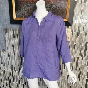 J Jill Love Linen Womens Button Up 100% Linen Blouse Violet Size Large.  7